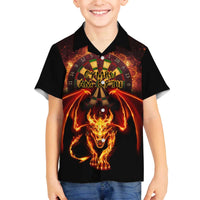 Cymru Am Byth Wales Darts Family Matching Off The Shoulder Long Sleeve Dress and Hawaiian Shirt Go Welsh Flame Style