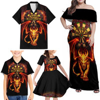 Cymru Am Byth Wales Darts Family Matching Off Shoulder Maxi Dress and Hawaiian Shirt Go Welsh Flame Style