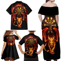 Cymru Am Byth Wales Darts Family Matching Off Shoulder Maxi Dress and Hawaiian Shirt Go Welsh Flame Style