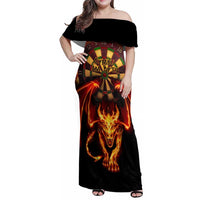 Cymru Am Byth Wales Darts Family Matching Off Shoulder Maxi Dress and Hawaiian Shirt Go Welsh Flame Style