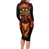 Cymru Am Byth Wales Darts Long Sleeve Bodycon Dress Go Welsh Flame Style