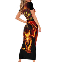 Cymru Am Byth Wales Darts Short Sleeve Bodycon Dress Go Welsh Flame Style