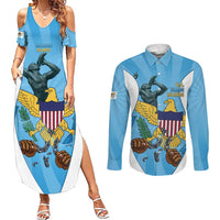 US Virgin Islands Couples Matching Summer Maxi Dress and Long Sleeve Button Shirt Emancipation Proud Freedom Statue