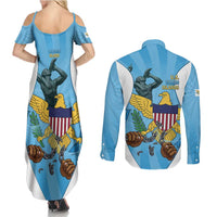 US Virgin Islands Couples Matching Summer Maxi Dress and Long Sleeve Button Shirt Emancipation Proud Freedom Statue