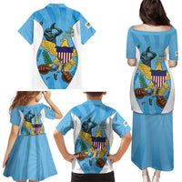 US Virgin Islands Family Matching Puletasi and Hawaiian Shirt Emancipation Proud Freedom Statue