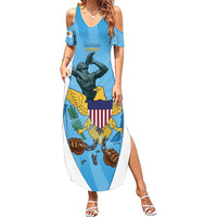 US Virgin Islands Family Matching Summer Maxi Dress and Hawaiian Shirt Emancipation Proud Freedom Statue