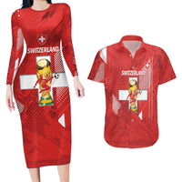 Switzerland Football Custom Couples Matching Long Sleeve Bodycon Dress and Hawaiian Shirt Go Nati Swiss Alps Grunge Style
