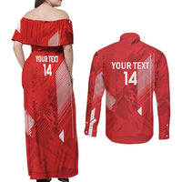 Switzerland Football Custom Couples Matching Off Shoulder Maxi Dress and Long Sleeve Button Shirt Go Nati Swiss Alps Grunge Style