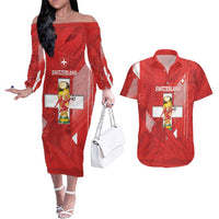 Switzerland Football Custom Couples Matching Off The Shoulder Long Sleeve Dress and Hawaiian Shirt Go Nati Swiss Alps Grunge Style