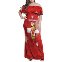 Switzerland Football Custom Family Matching Off Shoulder Maxi Dress and Hawaiian Shirt Go Nati Swiss Alps Grunge Style