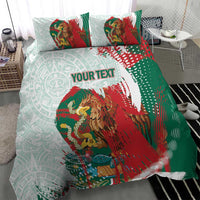 Mexico Football Custom Bedding Set El Tri Aztec Calendar Brush Style