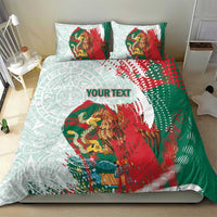 Mexico Football Custom Bedding Set El Tri Aztec Calendar Brush Style