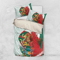 Mexico Football Custom Bedding Set El Tri Aztec Calendar Brush Style