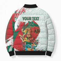 Mexico Football Custom Bomber Puffer Jacket El Tri Aztec Calendar Brush Style