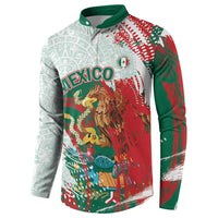 Mexico Football Custom Button Sweatshirt El Tri Aztec Calendar Brush Style