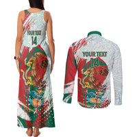 Mexico Football Custom Couples Matching Tank Maxi Dress and Long Sleeve Button Shirt El Tri Aztec Calendar Brush Style