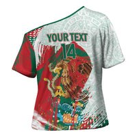 Mexico Football Custom Cross Shoulder Shirt El Tri Aztec Calendar Brush Style