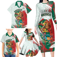 Mexico Football Custom Family Matching Long Sleeve Bodycon Dress and Hawaiian Shirt El Tri Aztec Calendar Brush Style