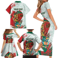Mexico Football Custom Family Matching Short Sleeve Bodycon Dress and Hawaiian Shirt El Tri Aztec Calendar Brush Style