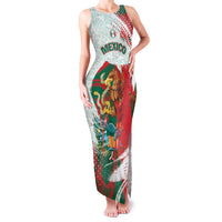 Mexico Football Custom Family Matching Tank Maxi Dress and Hawaiian Shirt El Tri Aztec Calendar Brush Style