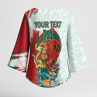 Mexico Football Custom Kimono Sleeve Blouse El Tri Aztec Calendar Brush Style