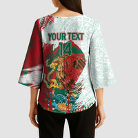 Mexico Football Custom Kimono Sleeve Blouse El Tri Aztec Calendar Brush Style