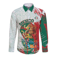 Mexico Football Custom Long Sleeve Button Shirt El Tri Aztec Calendar Brush Style