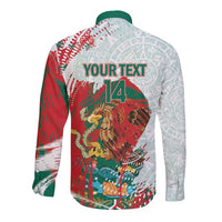 Mexico Football Custom Long Sleeve Button Shirt El Tri Aztec Calendar Brush Style