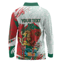Mexico Football Custom Long Sleeve Polo Shirt El Tri Aztec Calendar Brush Style