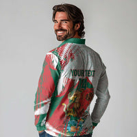 Mexico Football Custom Long Sleeve Polo Shirt El Tri Aztec Calendar Brush Style