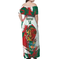 Mexico Football Custom Off Shoulder Maxi Dress El Tri Aztec Calendar Brush Style