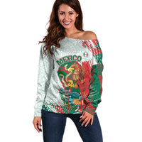 Mexico Football Custom Off Shoulder Sweater El Tri Aztec Calendar Brush Style