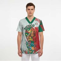 Mexico Football Custom Scrub Top El Tri Aztec Calendar Brush Style