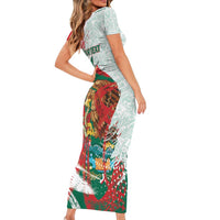 Mexico Football Custom Short Sleeve Bodycon Dress El Tri Aztec Calendar Brush Style