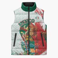 Mexico Football Custom Sleeveless Puffer Jacket El Tri Aztec Calendar Brush Style