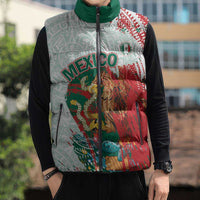 Mexico Football Custom Sleeveless Puffer Jacket El Tri Aztec Calendar Brush Style
