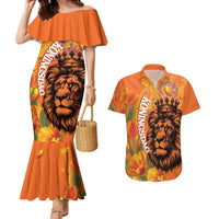 Nederland Fijne Koningsdag Couples Matching Mermaid Dress and Hawaiian Shirt Netherlands Lion With Orange Tulips
