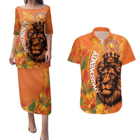 Nederland Fijne Koningsdag Couples Matching Puletasi and Hawaiian Shirt Netherlands Lion With Orange Tulips