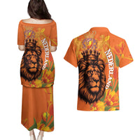 Nederland Fijne Koningsdag Couples Matching Puletasi and Hawaiian Shirt Netherlands Lion With Orange Tulips