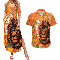 Nederland Fijne Koningsdag Couples Matching Summer Maxi Dress and Hawaiian Shirt Netherlands Lion With Orange Tulips