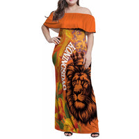 Nederland Fijne Koningsdag Family Matching Off Shoulder Maxi Dress and Hawaiian Shirt Netherlands Lion With Orange Tulips