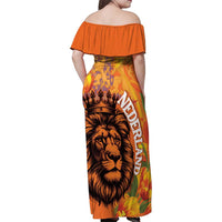 Nederland Fijne Koningsdag Family Matching Off Shoulder Maxi Dress and Hawaiian Shirt Netherlands Lion With Orange Tulips