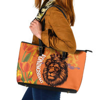 Nederland Fijne Koningsdag Leather Tote Bag Netherlands Lion With Orange Tulips