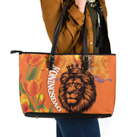 Nederland Fijne Koningsdag Leather Tote Bag Netherlands Lion With Orange Tulips