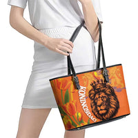 Nederland Fijne Koningsdag Leather Tote Bag Netherlands Lion With Orange Tulips