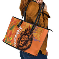 Nederland Fijne Koningsdag Leather Tote Bag Netherlands Lion With Orange Tulips