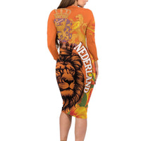 Nederland Fijne Koningsdag Long Sleeve Bodycon Dress Netherlands Lion With Orange Tulips