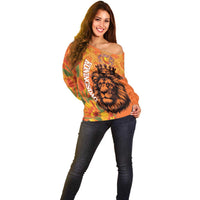 Nederland Fijne Koningsdag Off Shoulder Sweater Netherlands Lion With Orange Tulips