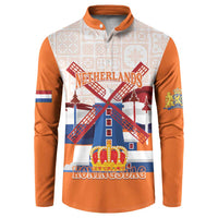 Netherlands King's Day Button Sweatshirt Windmill With Nederland Pattern