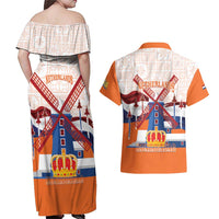 Netherlands King's Day Couples Matching Off Shoulder Maxi Dress and Hawaiian Shirt Windmill With Nederland Pattern